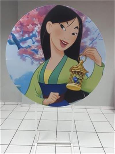 Painel Sublimado Redondo Mulan Com Grilo 1,30Cm - BB Festas Aluguel 