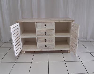 Cômoda Patinada Branca Com 2 Portas 80Cm Alt X 1,25M Larg X 50Cm Comp - BB Festas Aluguel 