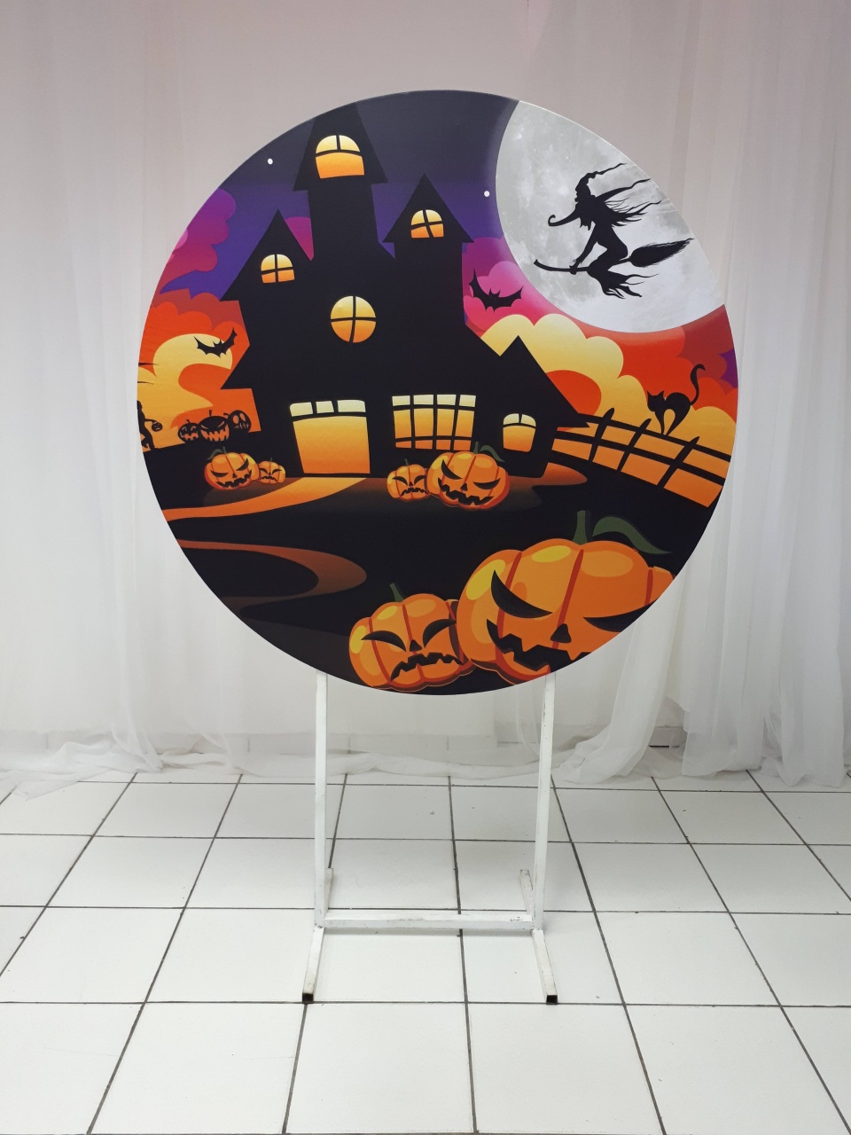 Painel Sublimado Redondo Aboboras Halloween 1,30Cm - BB Festas Aluguel 