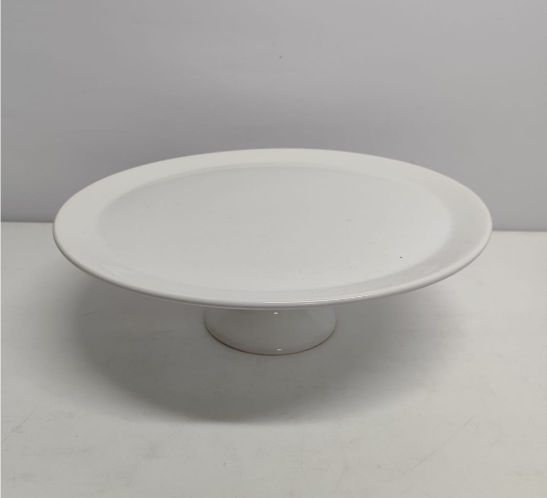 Boleira Louça Baixa Redonda Branco 13Cm Alt X 40Cm Diametro - BBFestasAluguel 