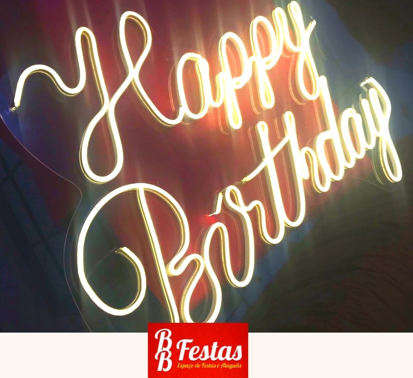 Letreiro Led Happy Birthday 40Cm Alt X 60Cm Larg - BB Festas Aluguel 