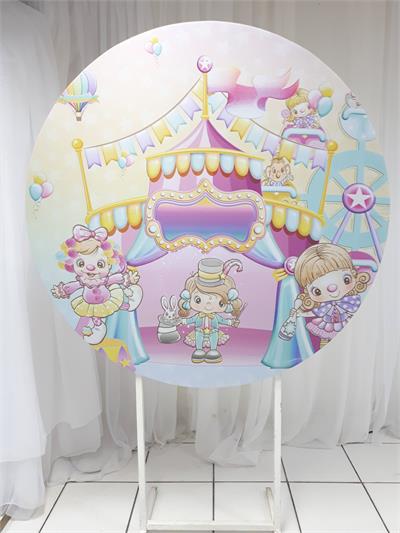 Painel Sublimado Redondo Circo Candy 1,30Cm - BB Festas Aluguel 