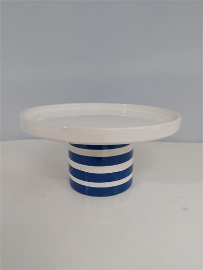 Porta Doce Cogumelo Com Borda Branco Com Pé Listrado/G Azul E Branco 13Cm Alt X 27Cm Diametro - BB Festas Aluguel 