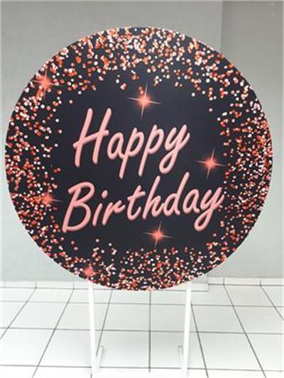 Painel Sublimado Redondo Happy Birthday 2 130Cm - BB Festas Aluguel 