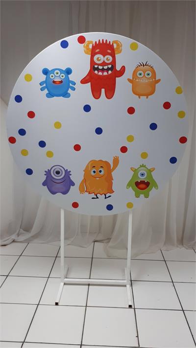 Painel Sublimado Redondo  Monstrinhos 1,30Cm - BB Festas Aluguel 