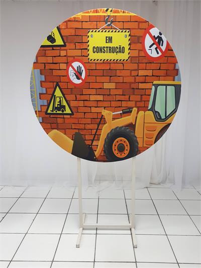 Painel Sublimado Redondo Construtor 1,30Cm - BB Festas Aluguel 