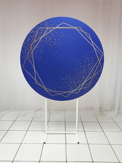 Painel Sublimado Redondo Adultoi Hexagonal  Dourada Fundo Azul 1,30Cm - BB Festas Aluguel 