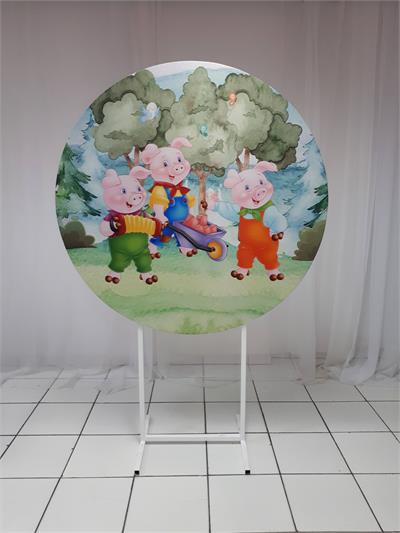 Painel Sublimado Redondo 3 Porquinhos 1,30Cm - BB Festas Aluguel 