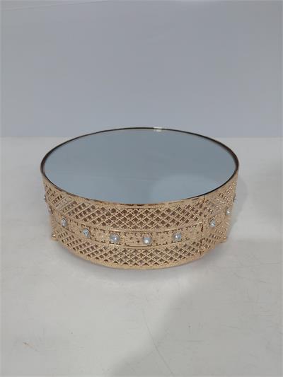 Boleira Espelho Com Base Trabalhada Dourada P 8Cm X 20Cm - BB Festas Aluguel 