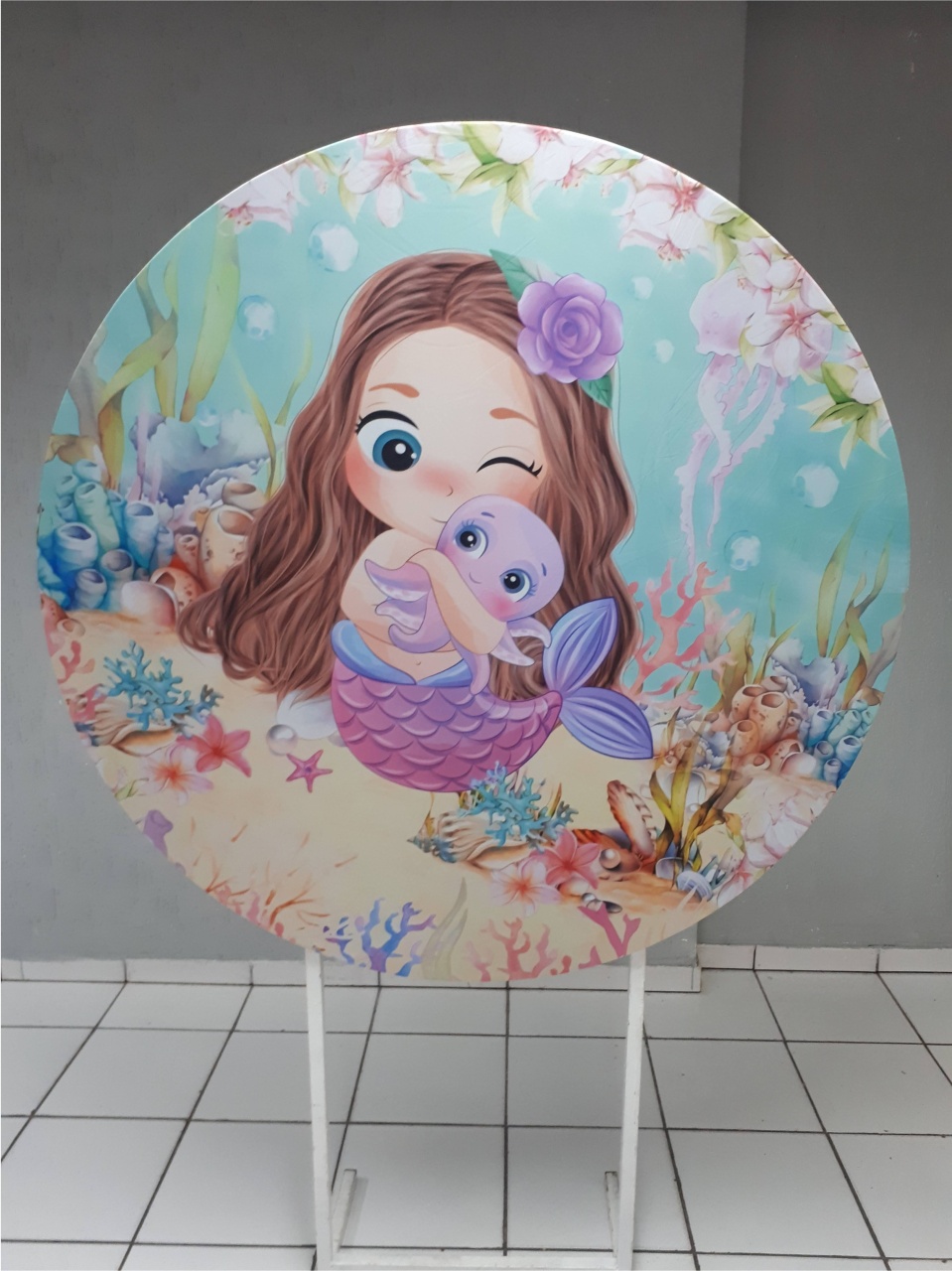 Painel Sublimado Redondo Sereia 1,30Cm - BBFestasAluguel 