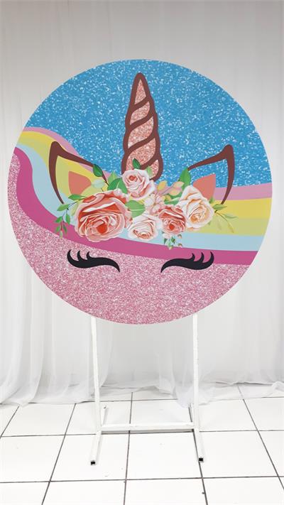 Painel Sublimado Redondo Unicornio 1,30Cm - BB Festas Aluguel 