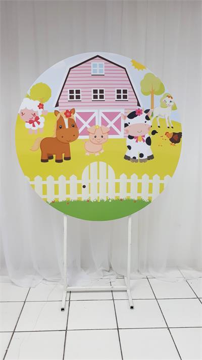 Painel Sublimado Redondo Fazendinha Rosa 1,30Cm - BB Festas Aluguel 