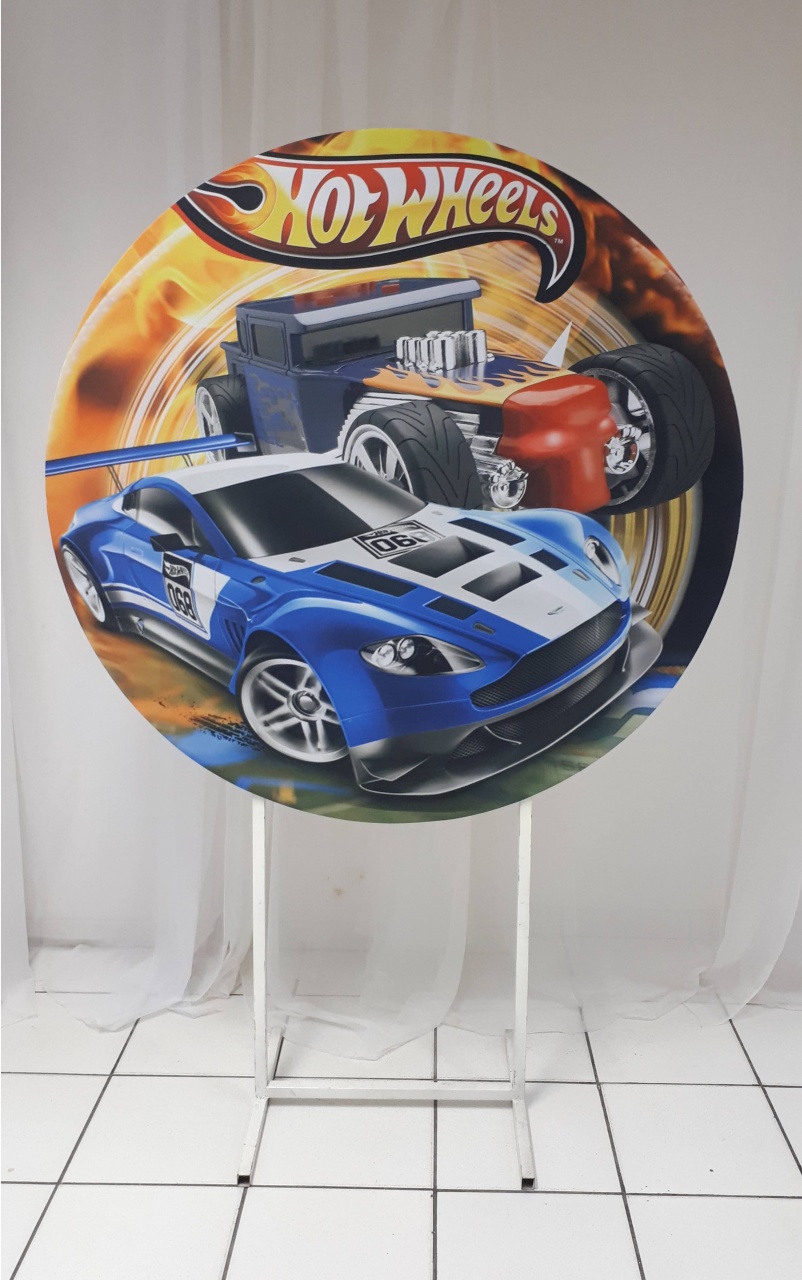 Painel Sublimado Redondo Hotwheels 1,30Cm - BB Festas Aluguel 