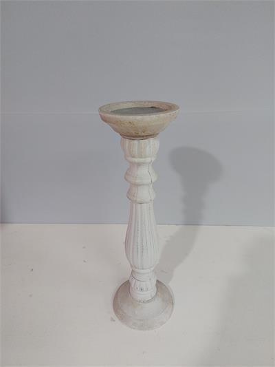 Castiçal Alto Trabalhado Branco 35Cm X 10Cm - BB Festas Aluguel 