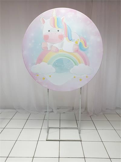 Painel Sublimado Redondo Unicornio 1,30Cm - BB Festas Aluguel 