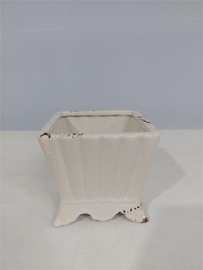 Cachepo Quadrado P Branco Envelhecido Alt9Cm 10Cm X 10Cm - BB Festas Aluguel 