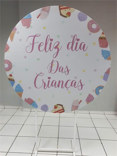 Painel Sublimado Redondo Dia das Crianças Com Doce 1,30Cm - BB Festas Aluguel 