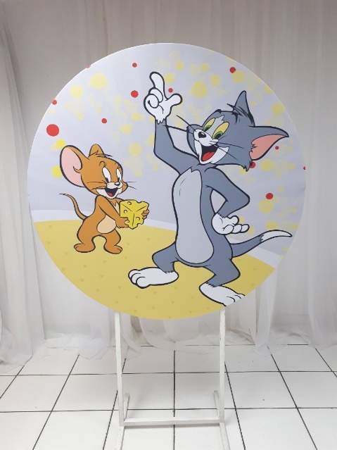 Painel Sublimado Redondo Tom E Jerry 1,30Cm  - BB Festas Aluguel 