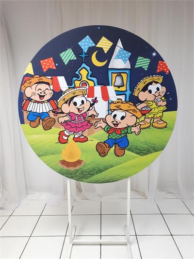 Painel Sublimado Redondo Arraial Turma da Monica 1,30Cm - BB Festas Aluguel 