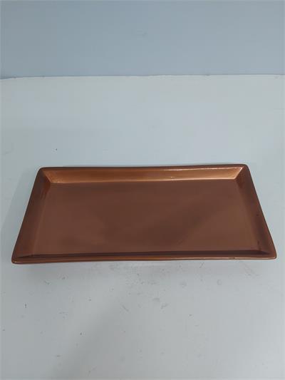 Bandeja Retangular Reta Sem Pé Rosé Gold Escura Alt2Cm 14Cm X 28Cm - BB Festas Aluguel 