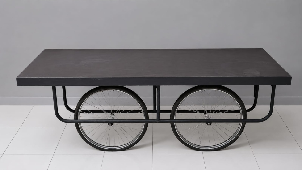 Mesa Retangular Rústica Base Bicicleta - BBFestasAluguel 