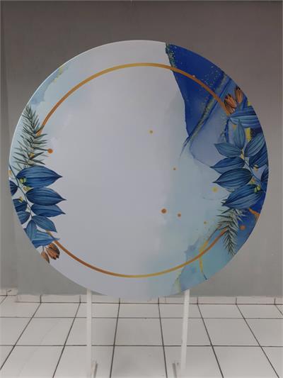 Painel Sublimado Redondo Folhagem Azul Decorativa 1,30Cm - BB Festas Aluguel 