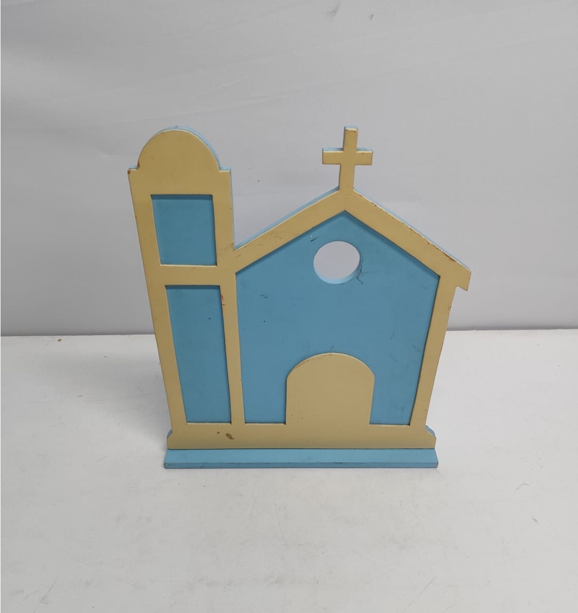 Totem Igreja Azul Claro (São João) 40Cm Alt X 32Cm Larg - BBFestasAluguel 