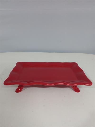 Bandeja Retangular Babado Com Pé Vermelho 5Cm Alt 16Cm Larg X 28Cm Comp - BB Festas Aluguel 