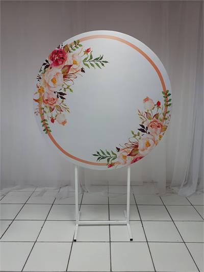 Painel Sublimado Redondo Rosas Brancas 1,30Cm - BB Festas Aluguel 