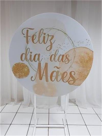 Painel Sublimado Redondo Dia das Mães Dourada 1,30Cm - BB Festas Aluguel 