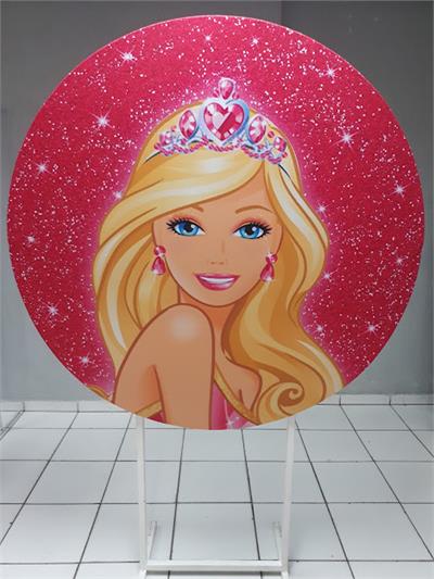 Painel Sublimado Redondo Barbie Tiara de Diamante 1,30Cm - BB Festas Aluguel 