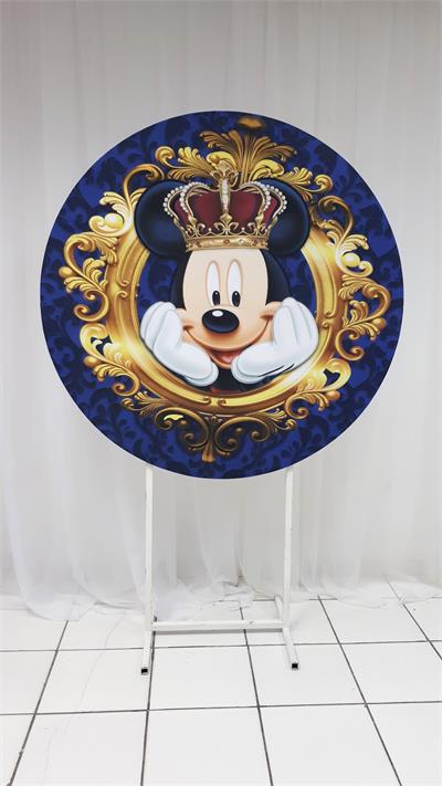 Painel Sublimado Redondo Mickey Rei 130Cm - BB Festas Aluguel 