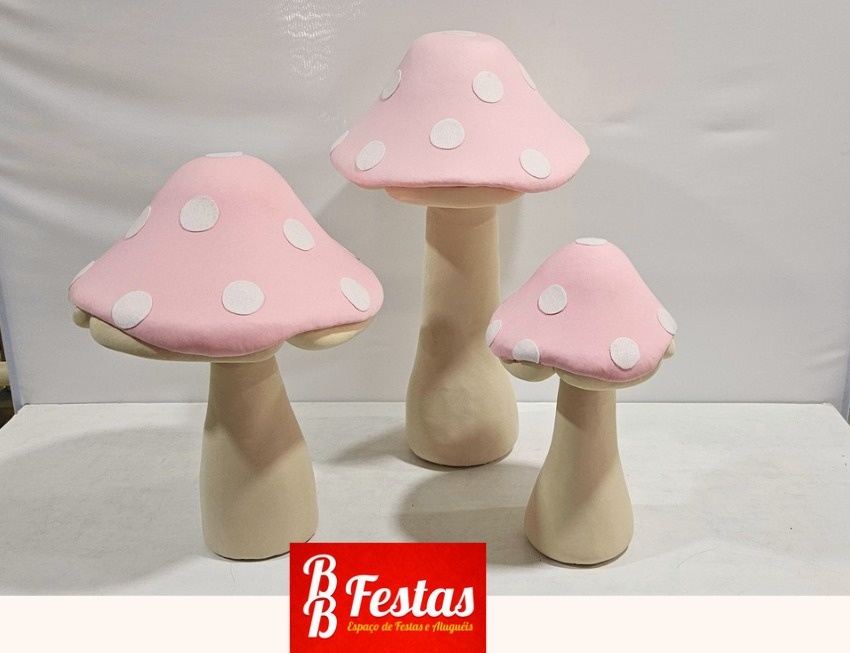 Cogumelos de Chão Rosa - Isopô Com Malha - BB Festas Aluguel 
