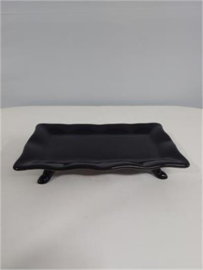 Bandeja Retangular Babado Com Pé Preto 5Cm Alt 16Cm Larg X 28Cm Comp - BB Festas Aluguel 