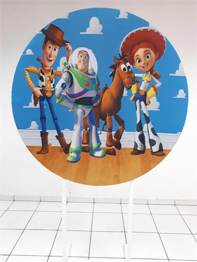Painel Sublimado Redondo Toy Story Personagens 1,30Cm - BB Festas Aluguel 