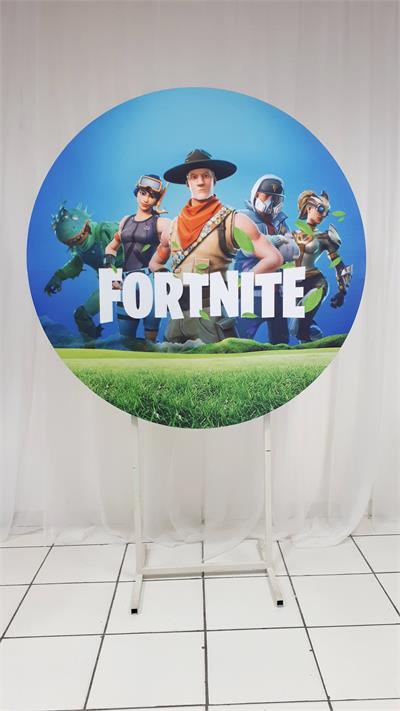 Painel Sublimado Redondo Fortnite 1,30Cm - BB Festas Aluguel 