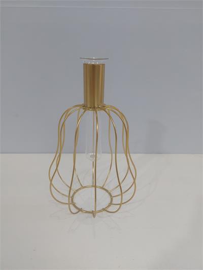Vaso Tubo de Ensaio G Com Suporte Metal Telado  Dourada Alt 23Cm X 15Cm X 15Cm - BB Festas Aluguel 