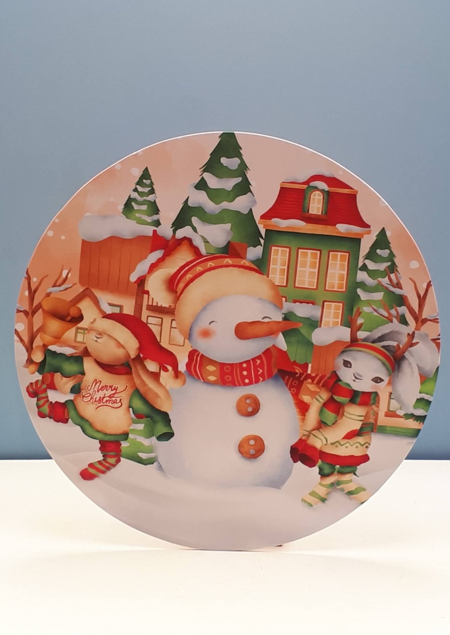Painel Sublimado Redondo Boneco de Neve (Natal)  60Cm - BB Festas Aluguel 