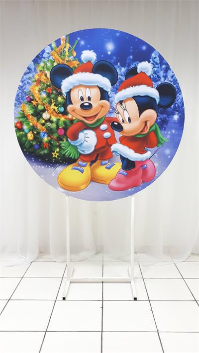 Painel Sublimado Redondo Mickey Natal 1,30Cm - BB Festas Aluguel 