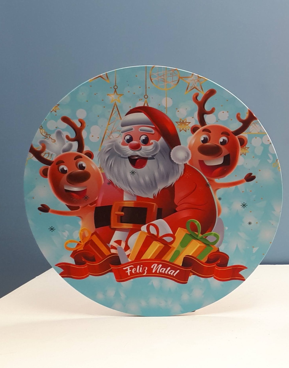 Painel Sublimado Redondo Papai Noel E Renas (Natal)  60Cm - BB Festas Aluguel 