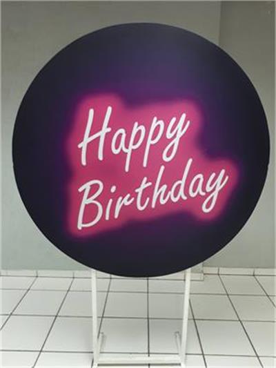 Painel Sublimado Redondo Happy Birthday 130Cm - BB Festas Aluguel 