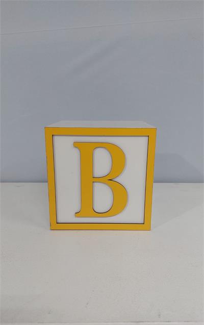 Cubo Letra B Amarelo Em Mdf (Abc) 15Cm - BB Festas Aluguel 