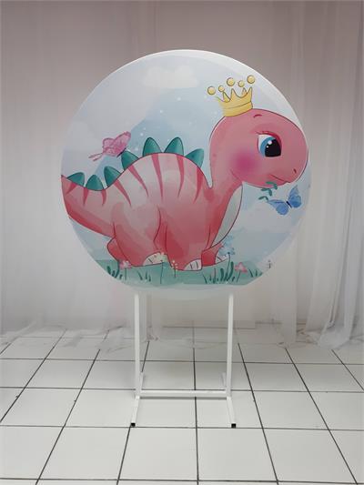 Painel Sublimado Redondo Dinossauro Rosa 1,30Cm - BB Festas Aluguel 