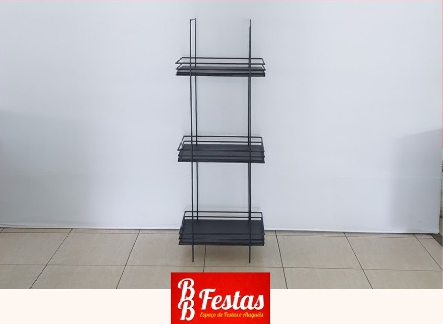 Estante de Ferro Retangular Preta + Fina 1,40M Alt X 50Cm Larg - BB Festas Aluguel 