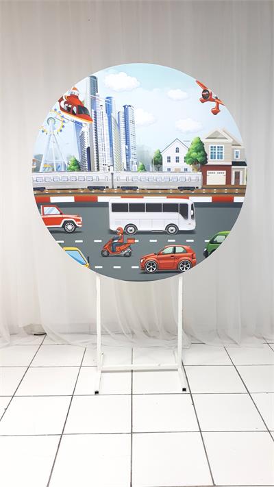 Painel Sublimado Redondo Transportes 1,30Cm - BB Festas Aluguel 