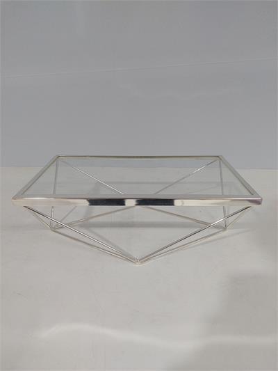 Porta Doce Retangular Vidro Com Base 3D Prata Alt11Cm 18Cm X 30Cm - BB Festas Aluguel 