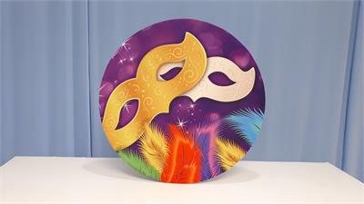 Painel Sublimado Redondo Máscara Carnaval Fundo Roxo 60Cm - BB Festas Aluguel 