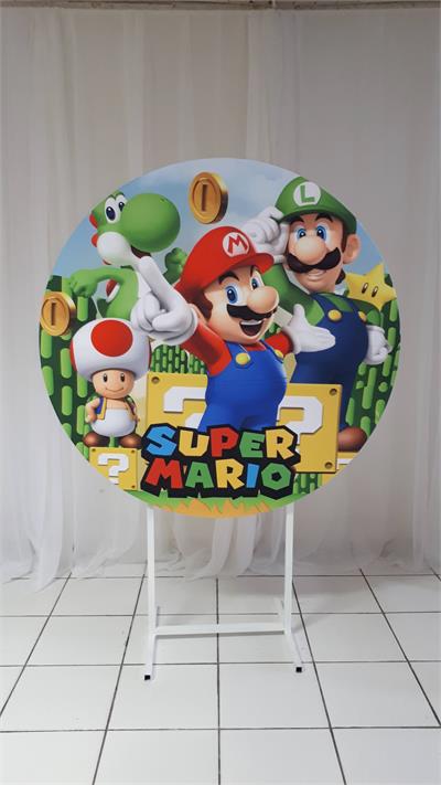 Painel Sublimado Redondo Super Mario 1,30Cm - BB Festas Aluguel 