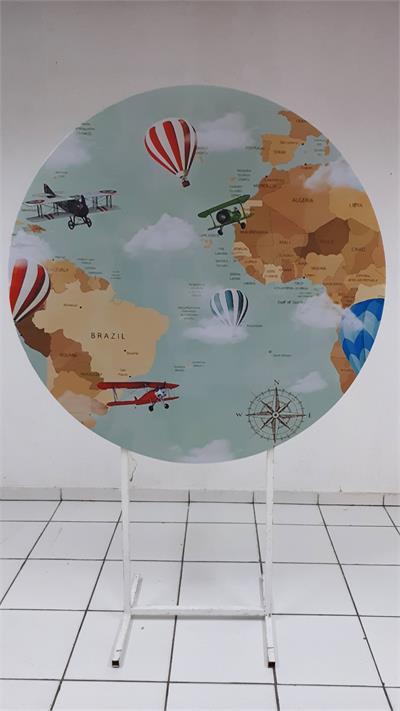 Painel Sublimado Redondo Volta Ao Mundo 1,30Cm - BB Festas Aluguel 