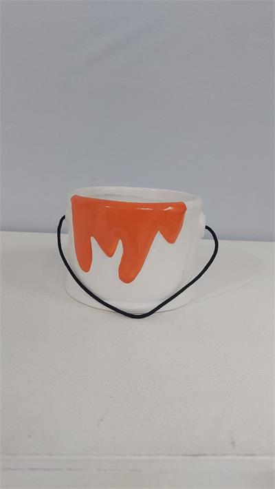 Cachepô G Balde Tinta Laranja Louça (Abc) 10Cm X 13Cm - BB Festas Aluguel 
